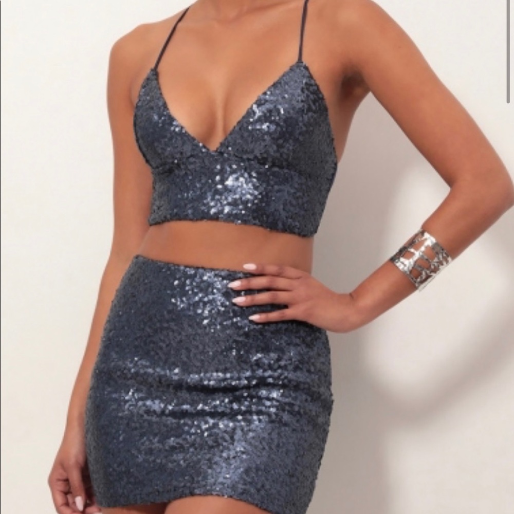 Lucy in the sky navy sequin two piece